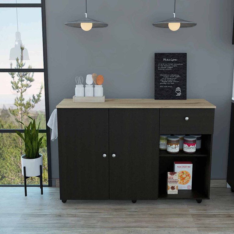 Chico Kitchen Island, Two Concealed Shelves, Two Drawers