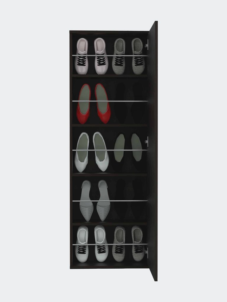 Connecticut Wall Mounted Shoe Rack, Mirror, Five Shelves, Ten Shoes Capacity - Black Wengue
