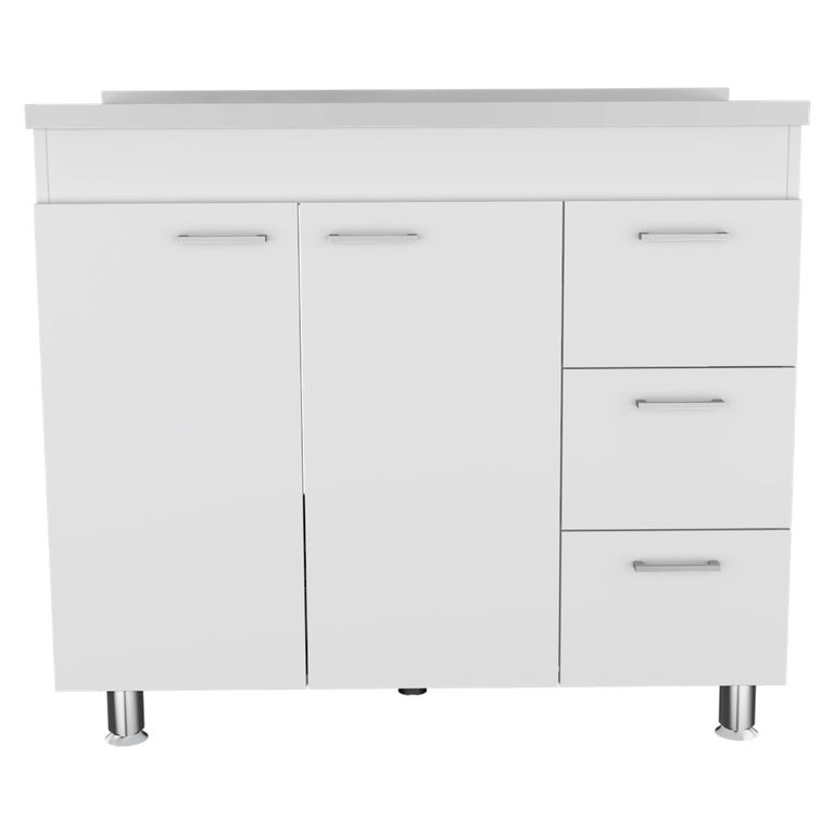 Darien Base Cabinet, Double Door Cabinet, Three Drawers, Four Legs - White