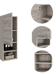 Ezra Bathroom Cabinet, Two Open Shelves, Two Interior Shelves, Single Door Cabinet
