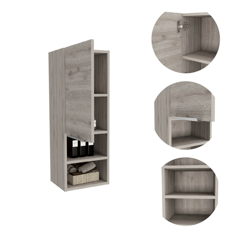 Ezra Bathroom Cabinet, Two Open Shelves, Two Interior Shelves, Single Door Cabinet