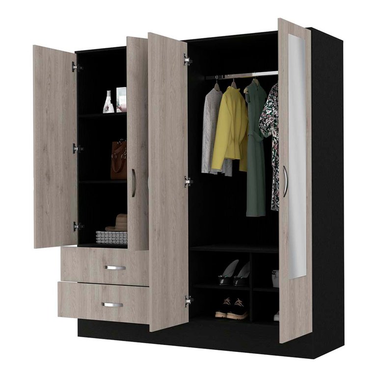 Florencia L Mirrored Armoire, Two Cabinets With Divisions, Two Drawers