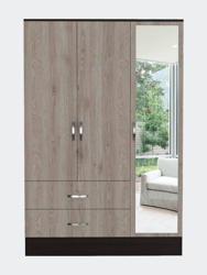 Florencia S Mirrored Armoire, Two Cabinets With Divisions, Two Drawers - Black Wengue - Light Oak