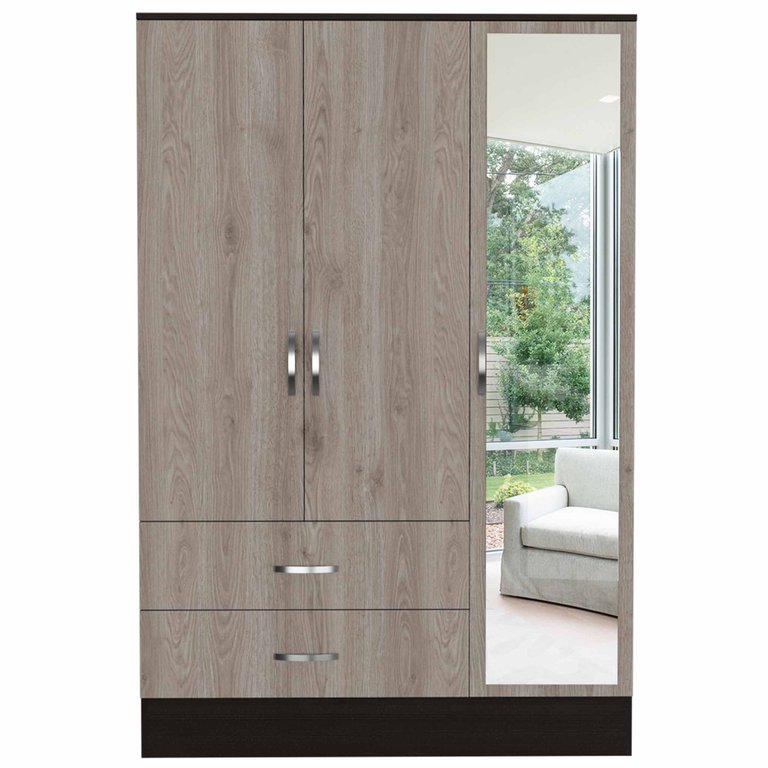 Florencia S Mirrored Armoire, Two Cabinets With Divisions, Two Drawers