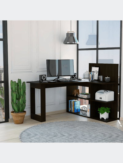 FM Furniture Fresno L-Shaped Computer Desk, Four Shelves product