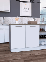 Gladiolus Kitchen Island, Two Cabinets, Three Open Shelves