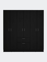 Guajira Six Door Armoire, Three Cabinets, Hidden Drawer Shoes - Black-White