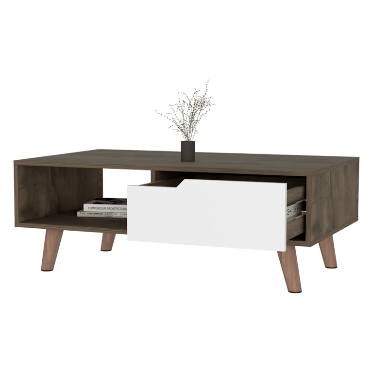 Hamburg Coffee Table 2.0, One Open Shelf, One Drawer - Dark Brown/White