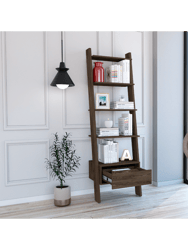 Hamburg Ladder Bookcase, Five Open Shelves, One Drawer