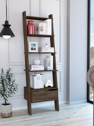 Hamburg Ladder Bookcase, Five Open Shelves, One Drawer - Dark Walnut