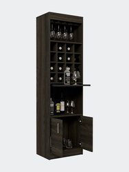 Illinois Bar Cabinet, Six Bottle Cubbies, One Cabinet , Eight Wine Glass Racks, One Open Shelf