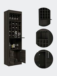 Illinois Bar Cabinet, Six Bottle Cubbies, One Cabinet , Eight Wine Glass Racks, One Open Shelf