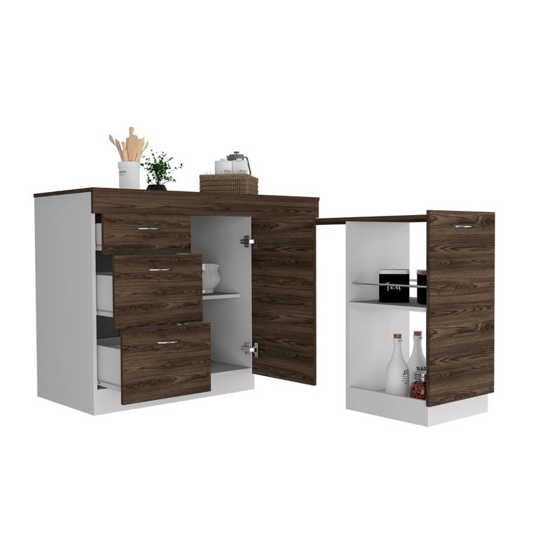 Joliet Kitchen Base Cabinet, Three Drawers, Two Interior Shelves, One Flexible Cabinet