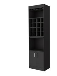 Kabul Kava Bar Cabinet, Two Shelves, Double Door Cabinet, Six Wine Cubbies - Black Wengue