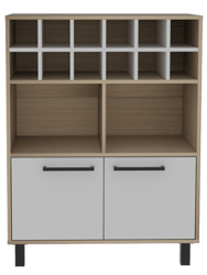 Kaia Bar Cabinet, Twelve Wine Cubbies, Double Door Cabinet - White/Light Pine