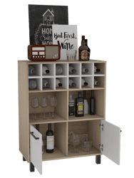 Kaia Bar Cabinet, Twelve Wine Cubbies, Double Door Cabinet