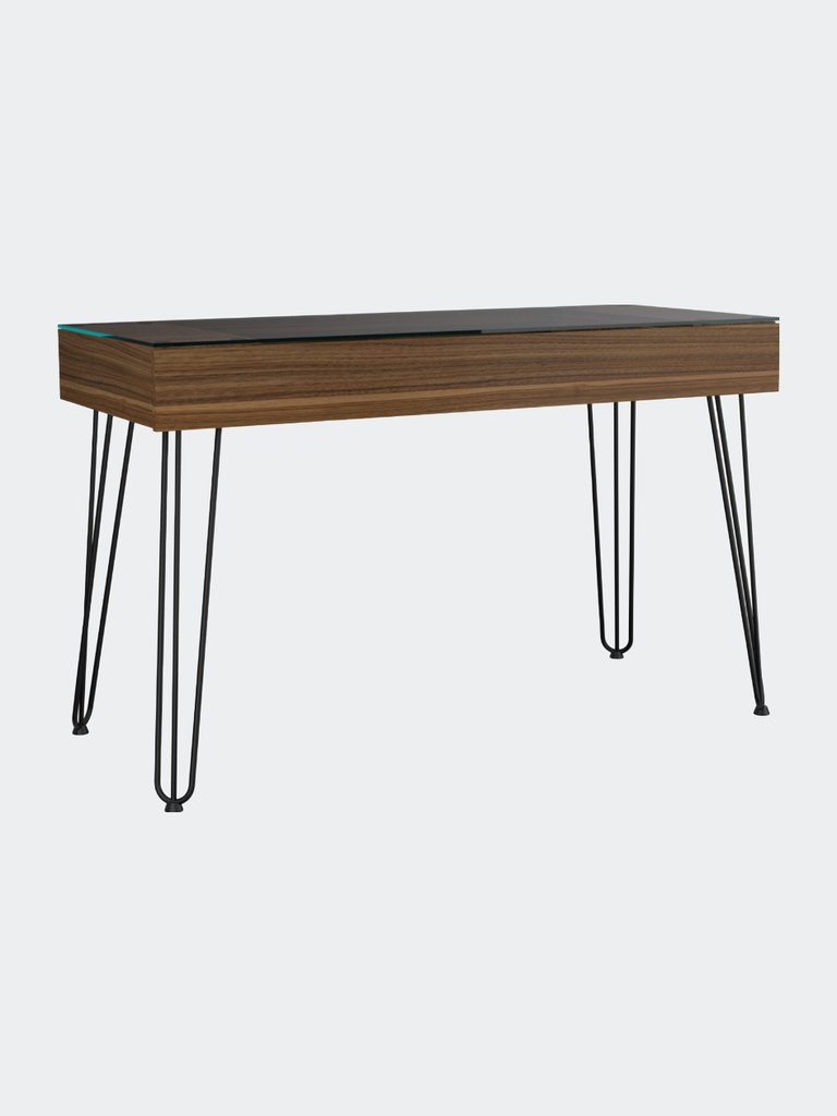 Kyoto 120 Writing Desk, Abstract Steel Legs, One  Drawer - Mahogany
