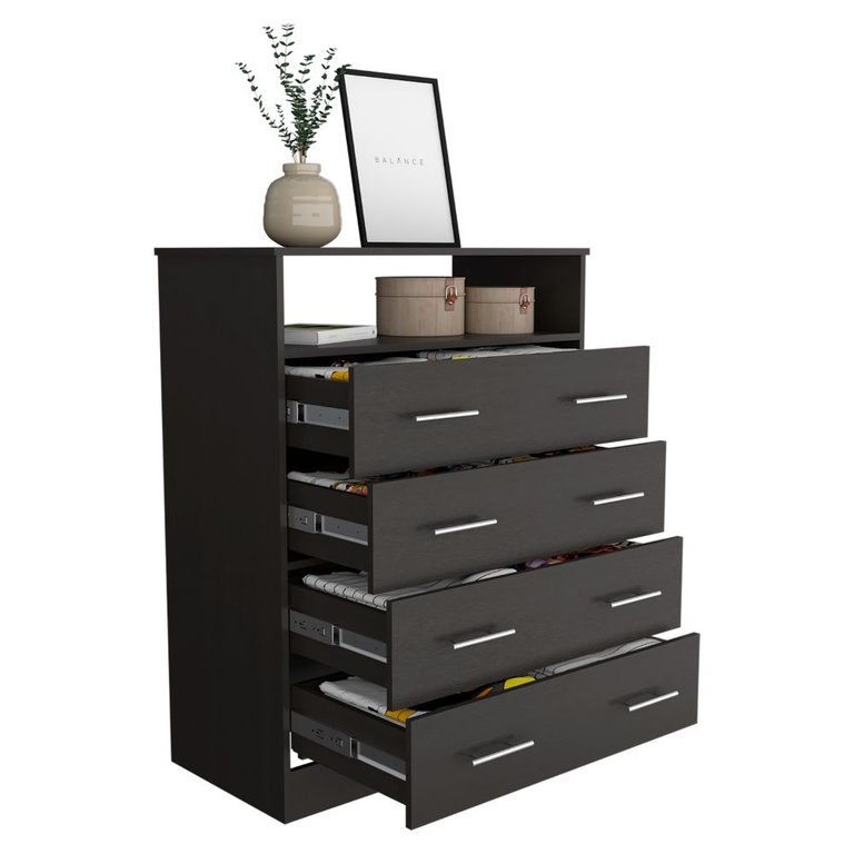 Lagos Four Drawer Dresser, One Shelf, Superior Top - Black Wengue