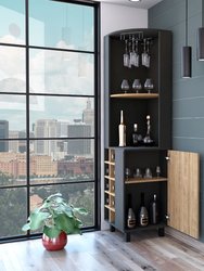 Leah Corner Bar Cabinet, Two Shelves, Ten Wine Cubbies, Single Door Cabinet, Two Interior Shelves