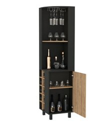 Leah Corner Bar Cabinet, Two Shelves, Ten Wine Cubbies, Single Door Cabinet, Two Interior Shelves