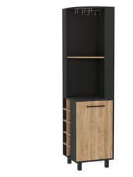 Leah Corner Bar Cabinet, Two Shelves, Ten Wine Cubbies, Single Door Cabinet, Two Interior Shelves - Black Wengue/Pine