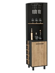 Leah Corner Bar Cabinet, Two Shelves, Ten Wine Cubbies, Single Door Cabinet, Two Interior Shelves