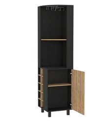 Leah Corner Bar Cabinet, Two Shelves, Ten Wine Cubbies, Single Door Cabinet, Two Interior Shelves