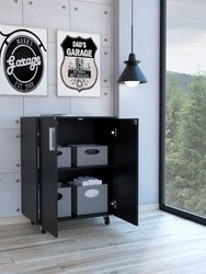 Lewis Storage Cabinet Base, Four Casters, Double Door Cabinet, Two Interior Shelves