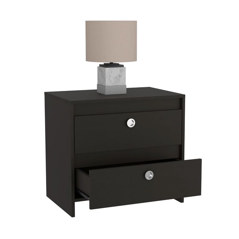 Lily Nightstand, Two Drawers, Superior Top - Black Wengue