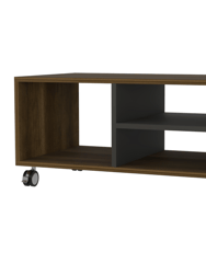 Lisboa Coffee Table, Four Casters, Three Shelves - Walnut/Black