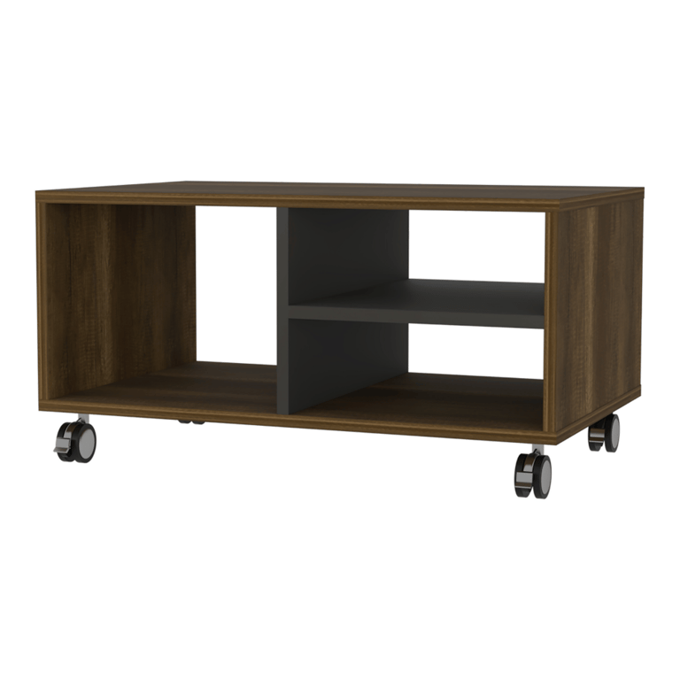 Lisboa Coffee Table, Four Casters, Three Shelves - Walnut/Black