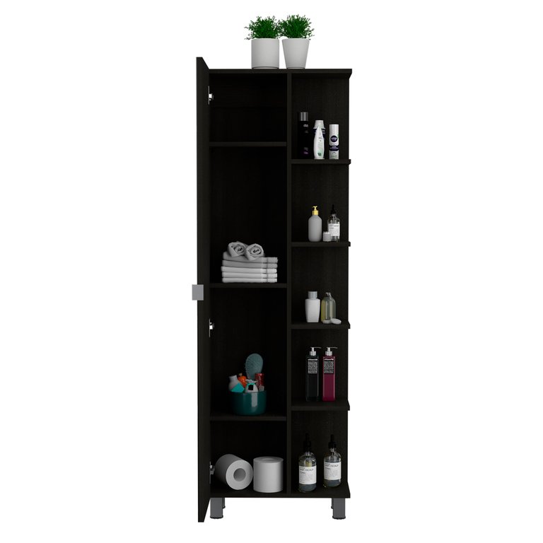 Los Angeles Corner Cabinet, Mirror, Five Shelves - Black Wengue