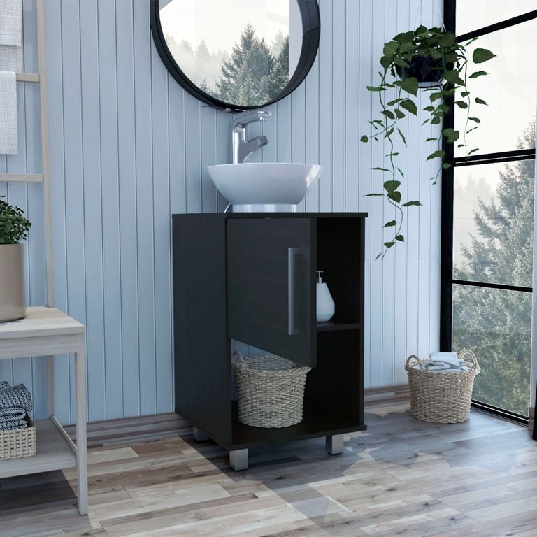 Malibu Single Bathroom Vanity, Single Door Cabinet, One Open Shelf