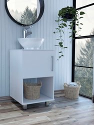 Malibu Single Bathroom Vanity, Single Door Cabinet, One Open Shelf - White