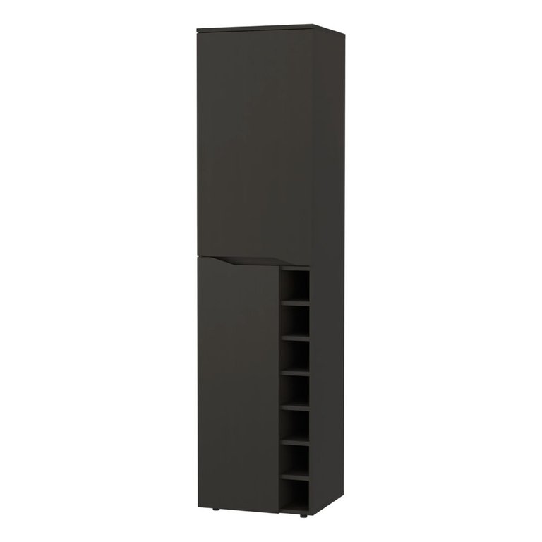 Maya Tall Bar Cabinet, Seven Wine Cubbies, Extendable Shelf, Double Door Cabinet - Black Wengue