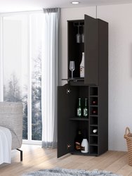 Maya Tall Bar Cabinet, Seven Wine Cubbies, Extendable Shelf, Double Door Cabinet