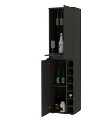 Maya Tall Bar Cabinet, Seven Wine Cubbies, Extendable Shelf, Double Door Cabinet