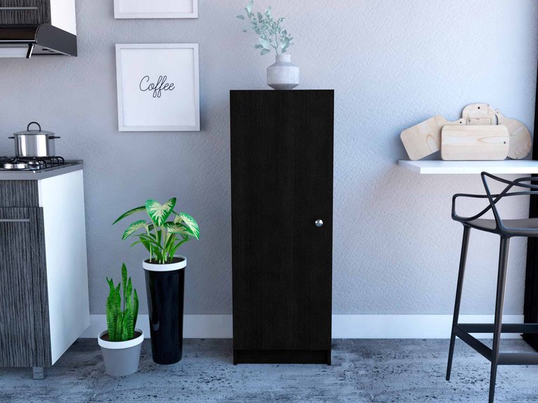 Miami Single Door Pantry, Four Shelves - Black Wengue