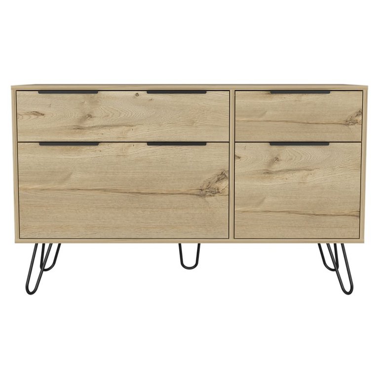 Monaco Double Dresser, Four Drawers, Superior Top, Hairpin Legs