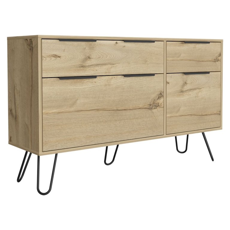 Monaco Double Dresser, Four Drawers, Superior Top, Hairpin Legs - Light Oak