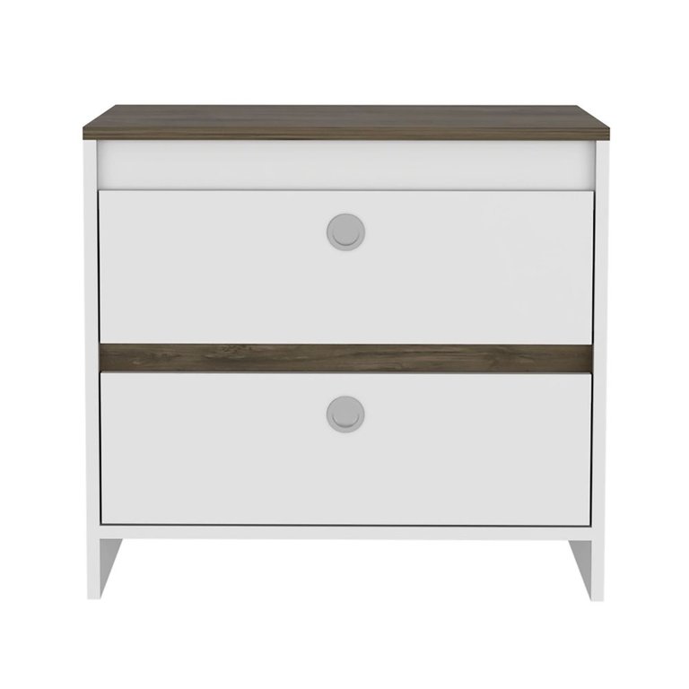 Moscow Nightstand, Two  Drawers, Superior Top - White/Dark Brown