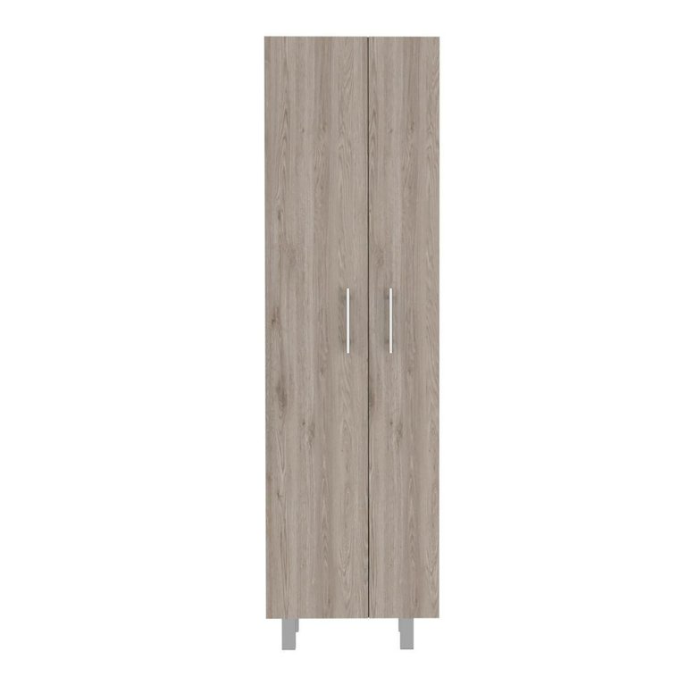 Norway Broom Closet Pantry, Five Shelves, Double Door Cabinet, Four Legs - Light Grey / White