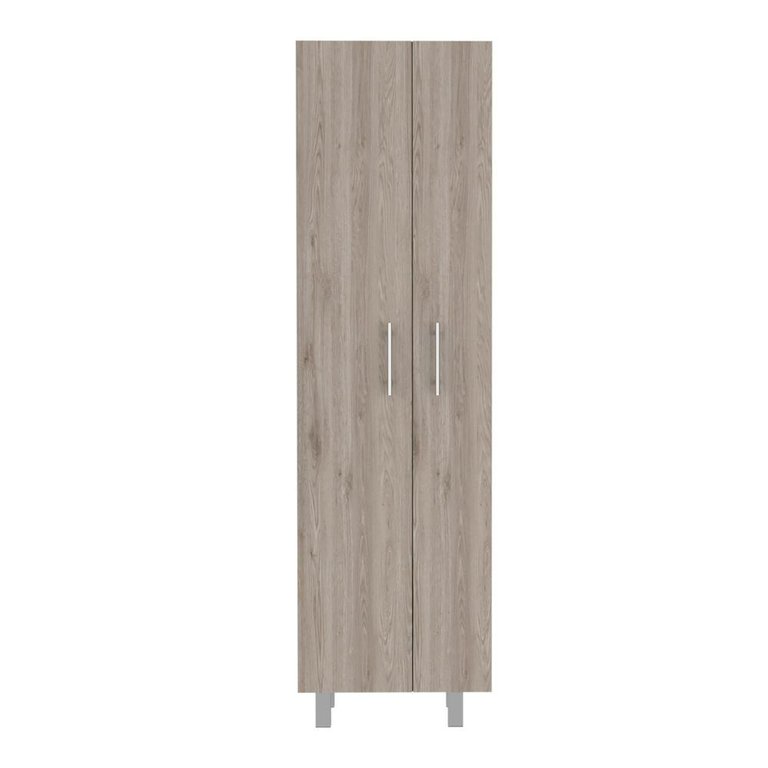 Norway Broom Closet Pantry, Five Shelves, Double Door Cabinet, Four Legs - Light Grey/White