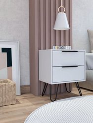 Nuvo Nightstand, Two Drawers, Hairpin Legs - White