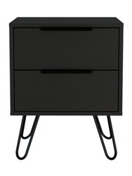 Nuvo Nightstand, Two Drawers, Hairpin Legs - Black Wengue