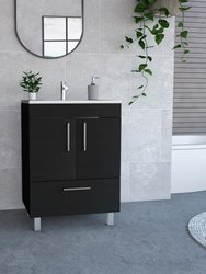 Othello Single Bathroom Vanity, Double Door Cabinet, One Drawer - Black Wengue