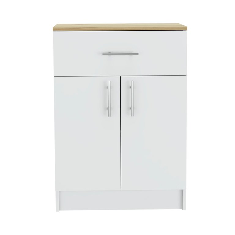 Oxford Pantry Cabinet, One Drawer, One Double Door Cabinet With Two Shelves - White - Light Oak