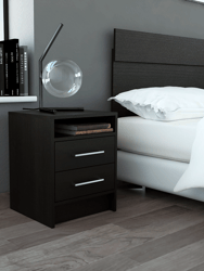 Philadelphia Nightstand, Two Drawers, Concealed Shelf - Black Wengue