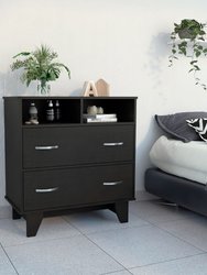 Portobelo Two Drawer Dresser, Two Shelves, Superior Top, Four Legs - Black Wengue