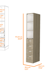 Preston Linen Cabinet, Three Shelves, Four Drawers